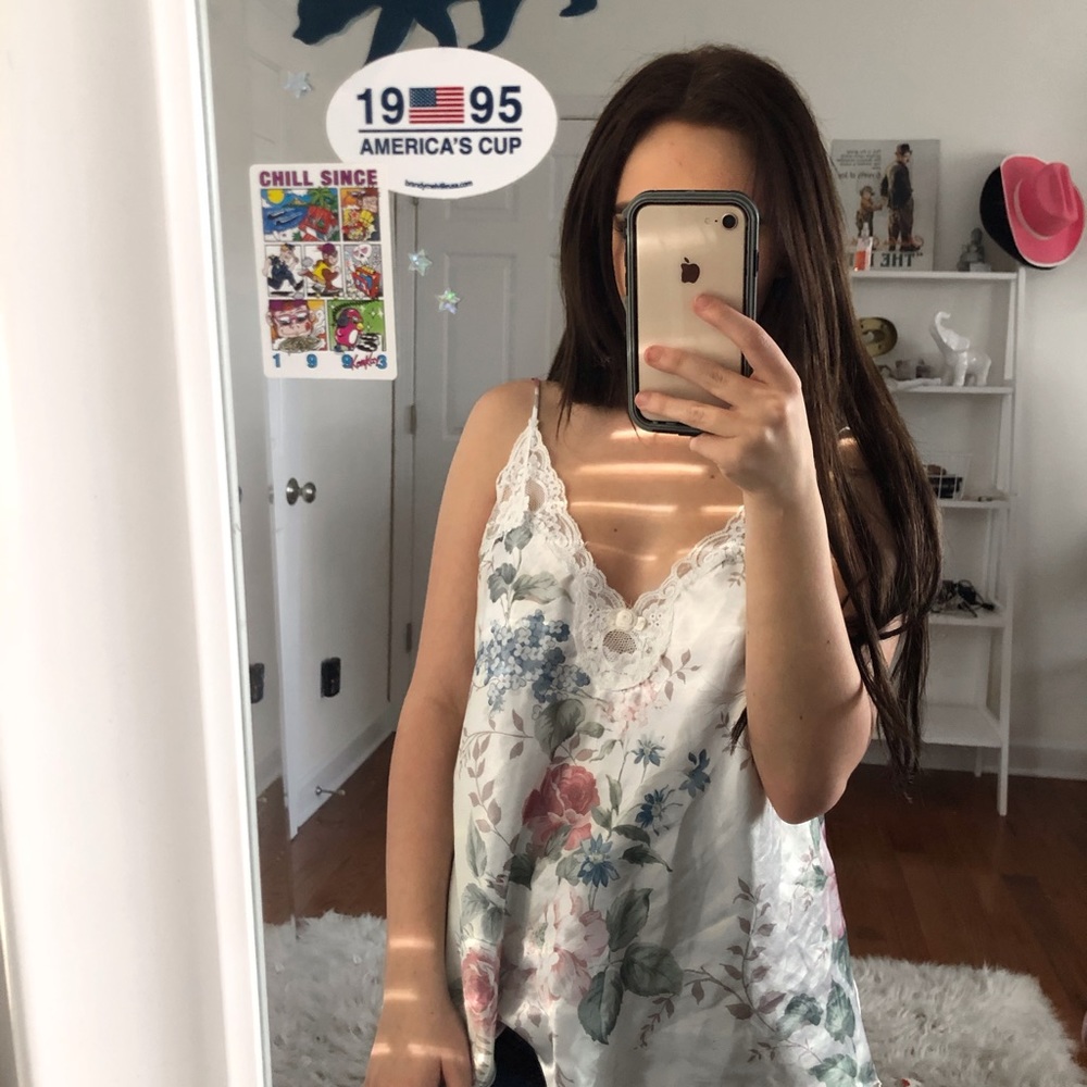 Thrifted Lace floral satin tank